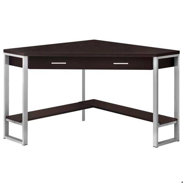 Homeroots 30 in. Cappuccino Particle Board & Silver Metal Computer Desk 333555 - main